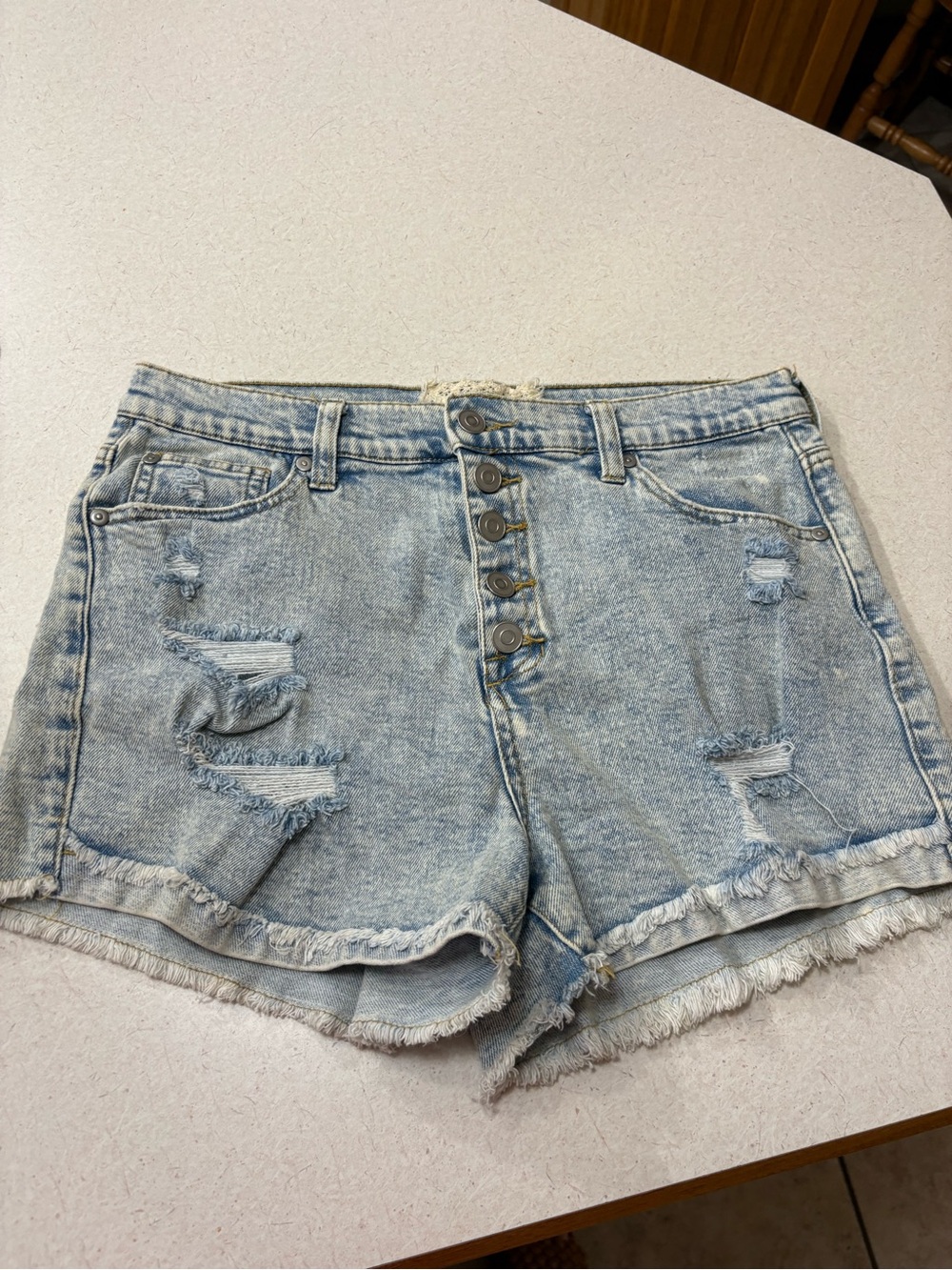 Altar'd State Light Wash Distressed Denim Shorts